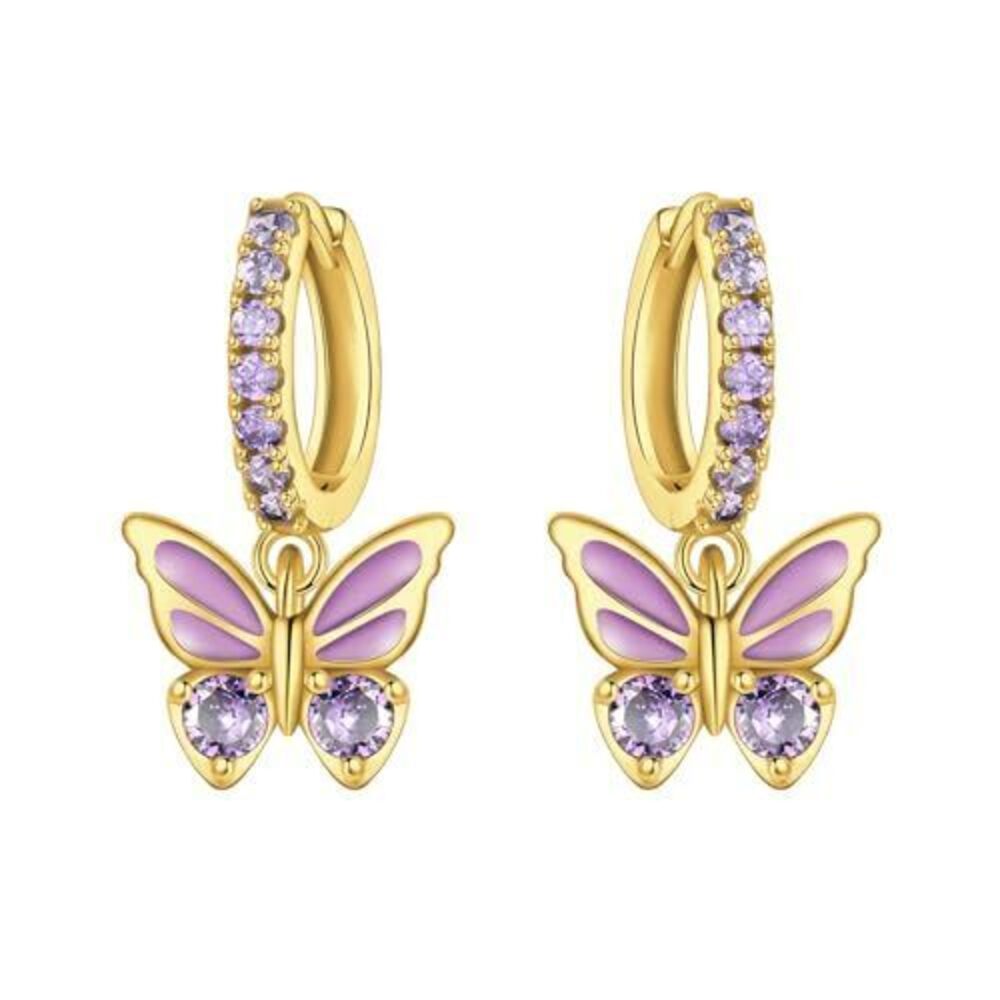 5507 18K Real Gold Dangle Earrings , Small Hypoallergenic Hoop Earrings